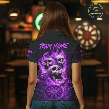 Purple Skulls Fire Flame Dartboard Darts Polo Shirt For Women Personalized Dart Team Jerseys NYN2517