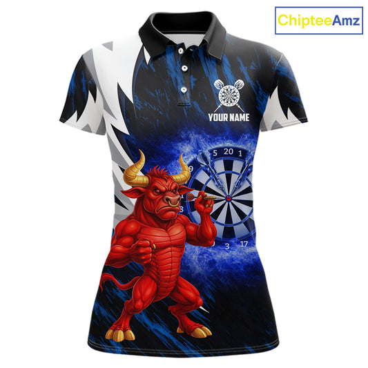 Personalized Blue Dartboard Flame Dart Polo & Quarter Zip Shirt Funny Bull Darts Attire For Women NYN2870