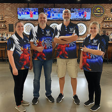 Load image into Gallery viewer, Personalized Blue Dartboard Flame Dart Polo &amp; Quarter Zip Shirt Funny Bull Darts Attire For Men NYN2870