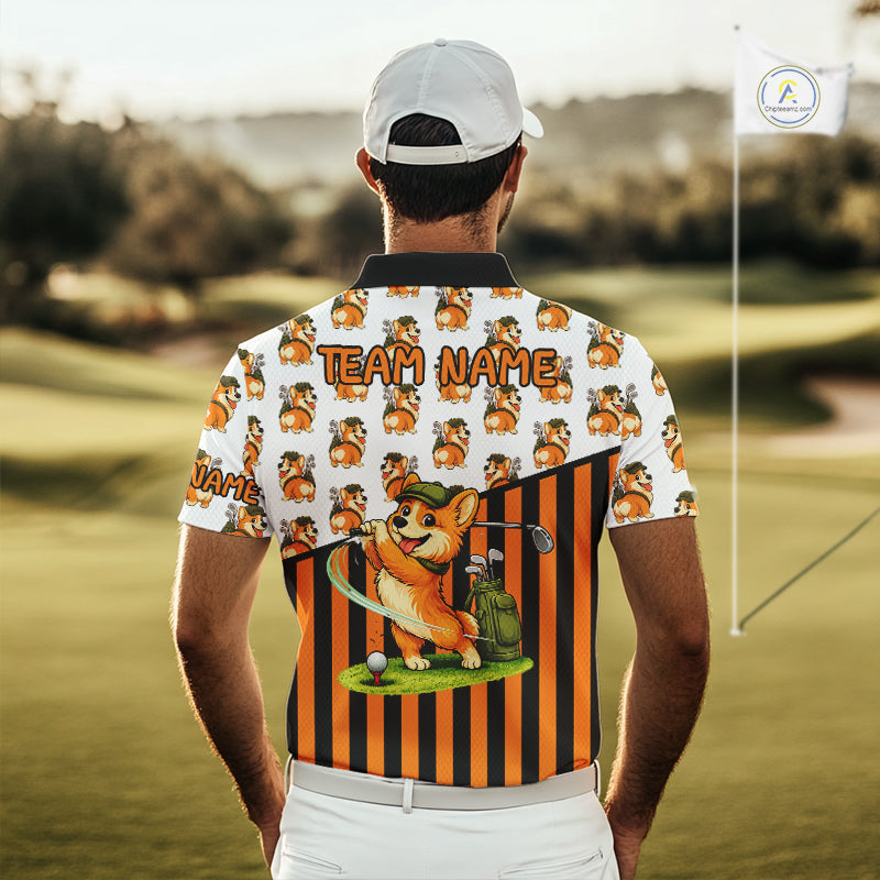 Funny Mens Cute Dog Pattern Golf Polo Shirt Custom Orange Golfing Dog Golf Clothes Attire NYN2874