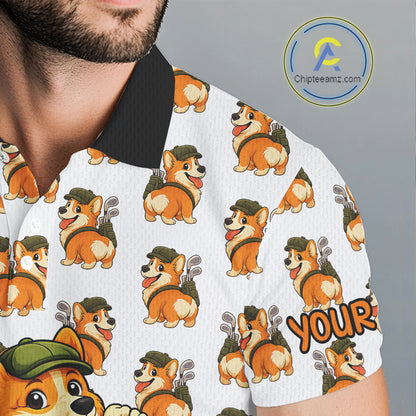 Funny Mens Cute Dog Pattern Golf Polo Shirt Custom Orange Golfing Dog Golf Clothes Attire NYN2874