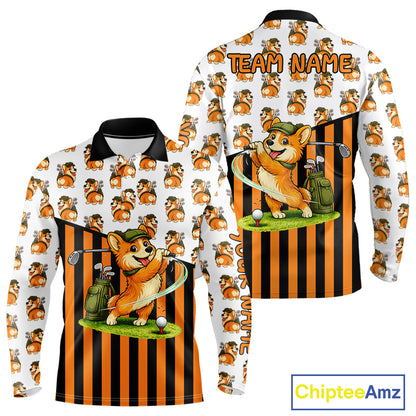 Funny Mens Cute Dog Pattern Golf Polo Shirt Custom Orange Golfing Dog Golf Clothes Attire NYN2874