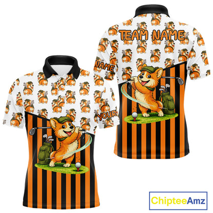 Funny Mens Cute Dog Pattern Golf Polo Shirt Custom Orange Golfing Dog Golf Clothes Attire NYN2874