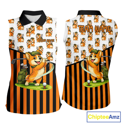 Funny Mens Cute Dog Pattern Golf Sleeveless Polo Shirt Custom Orange Golfing Dog Golf Clothes Attire NYN2874