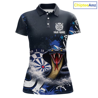 Funny Blue Smoke Cobra Women Darts Polo & Quarter-Zip Shirt Custom Graffiti Dart Team Jerseys NYN3078