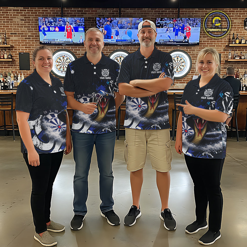 Funny Blue Smoke Cobra Women Darts Polo & Quarter-Zip Shirt Custom Graffiti Dart Team Jerseys NYN3078