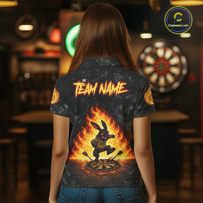 Crazy Rabbit Dartboard Fire Flame Darts Shirt For Women Custom Name & Team Grunge Dart Outfits Jerseys NYN3080