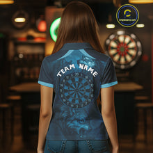 Load image into Gallery viewer, Women’s Team Darts Shirt With Dark Navy Wolves And Grunge Dartboard Pattern NYN0306
