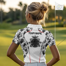 Load image into Gallery viewer, Black And White Skull Roses Golf Polo Shirts For Women Custom Golf Team Attire For Golfers NYN3256