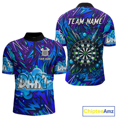 Comic Blast Dartboard Custom Blue Darts Shirt For Men - Name & Team For Players NYN0570