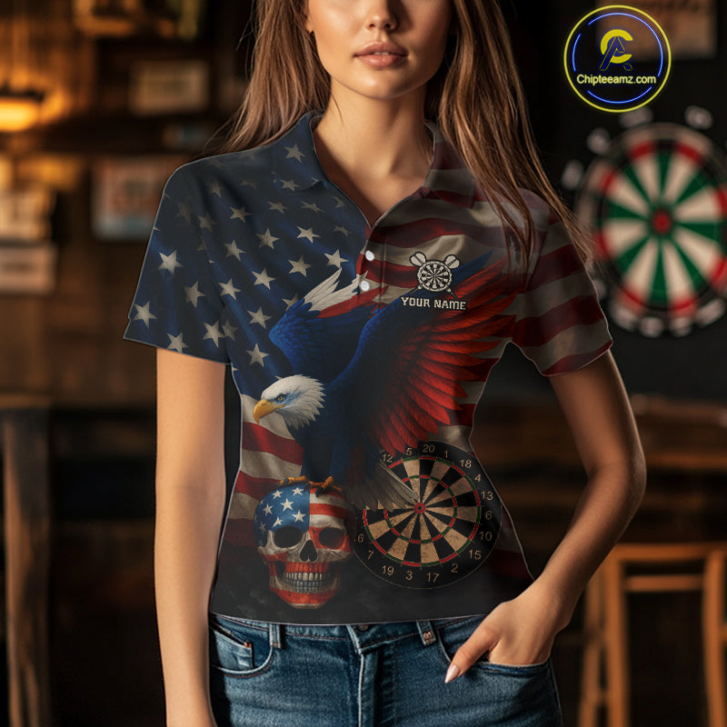 Custom Women's Darts Shirt Eagle US Flag Patriotic Dart Jerseys, Dart Shirts For Lovers NYN1121