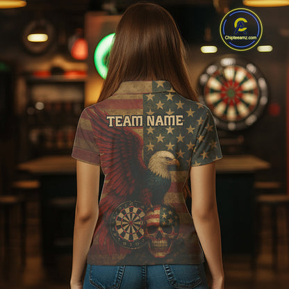 Custom Darts Shirt For Women Retro US Flag Patriotic Dart Jerseys, Vintage Dart Shirts NYN1122