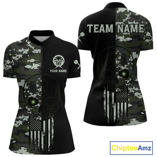 Black Green Military US Flag Digital Camo Skull Custom Men Darts Polo Shirt Dart Gifts NYN1986