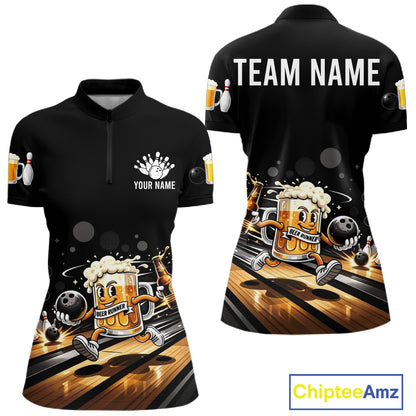 Personalized Beer Runner Funny Bowling Team Shirts For Women Bowling Polo & 1/4-Zip Jersey NYN2724