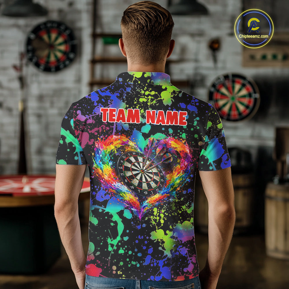 Heart Colorful Splatter Dartboard Men Darts Polo Shirt Custom Valentine Dart Couple Jerseys NYN2526