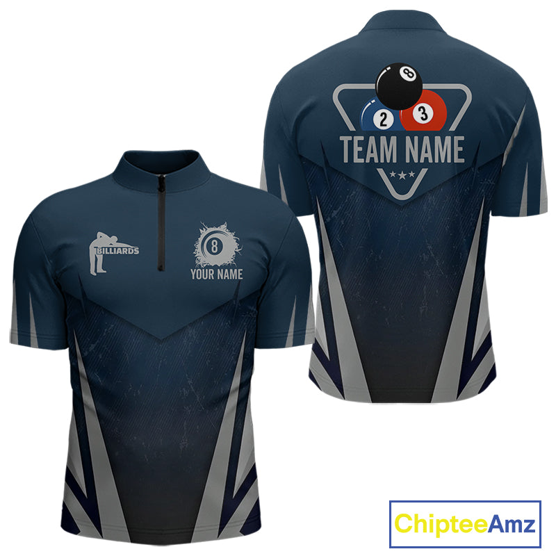 Personalized Dark Blue And Gray 8 Ball Billiard Pool Shirt For Men Custom Billiard Attire Team Jersey NYN3084