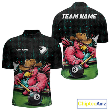 Funny Flamingo Play 8 Ball Pool Billiard Shirt For Men Custom Teal Splatter Billiard Pool Team Shirt NYN3093