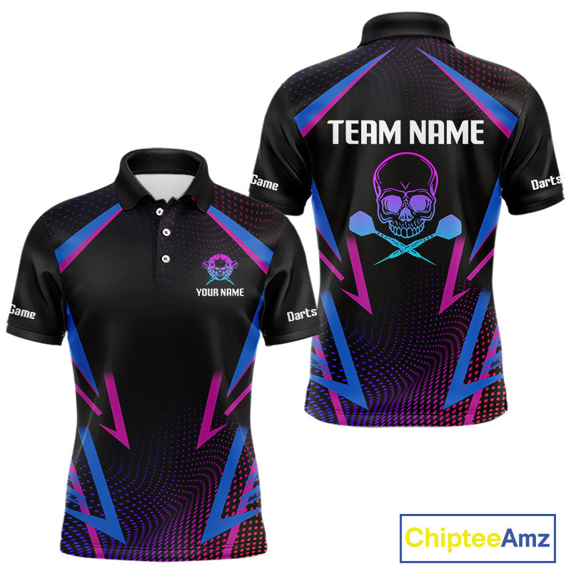 Men’s Custom Darts Team Shirt With Colorful Halftone Pattern Skull Dart Arrow NYN0313