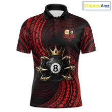 Load image into Gallery viewer, Red Tribal Skull Crown men's billiard polo shirt custom 8 ball 9 ball pool jersey, personalized billiards apparel