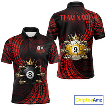 Load image into Gallery viewer, Red Tribal Skull Crown men's billiard polo shirt custom 8 ball 9 ball pool jersey, personalized billiards apparel