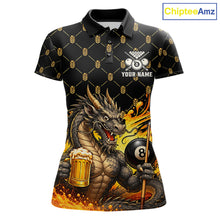 Load image into Gallery viewer, Beer Funny Dragon Play Pool 8 Ball women's billiard polo shirt custom billiards team jersey, personalized pool apparel
