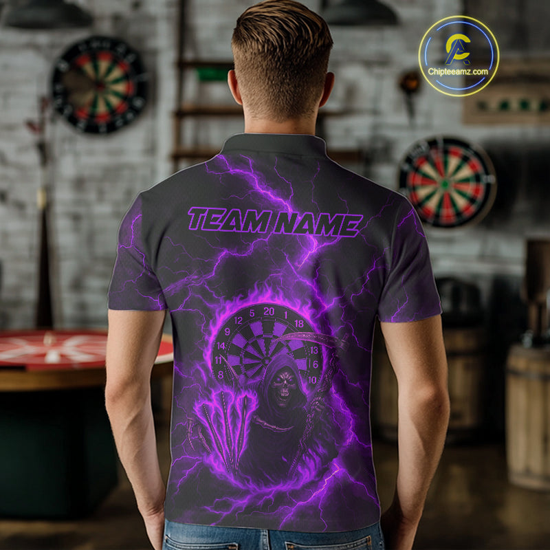 Custom Purple Flames Grim Reaper Lightning Dart Men Polo Jerseys Outfits Dart Gifts NYN1720