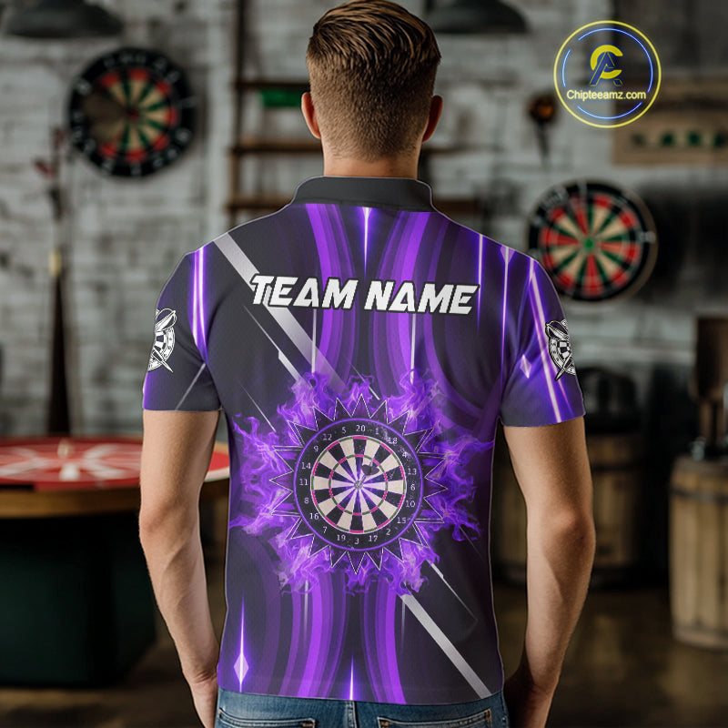 Custom Purple Flames Dartboard Flower Men Darts Polo Shirt Dart Team Jersey Gifts NYN1987