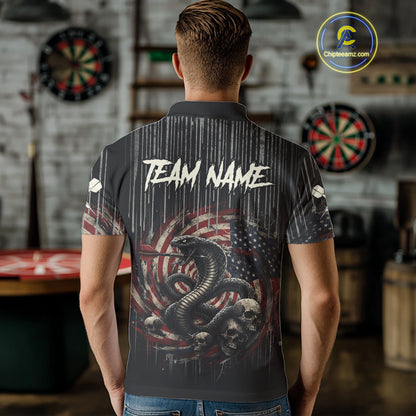 Custom US Flag Cobra Skull Swirl Vintage Men Darts Polo Shirt Retro Dart Jersey Gifts NYN1988