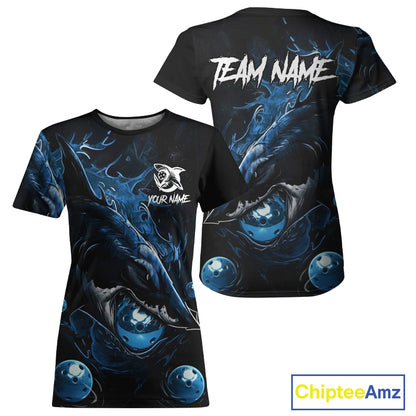 Custom Blue Grunge Shark Pickleball 3D Ball Jerseys Women Funny Pickleball League Shirts NYN2225
