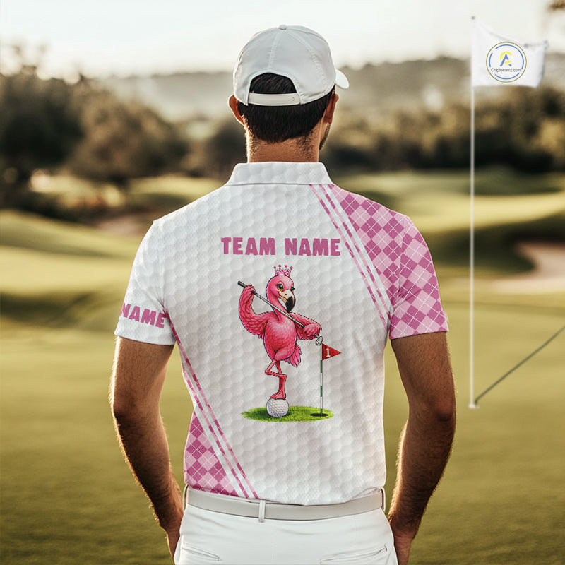 Funny Mens Golf Polo Shirt Custom Crown Flamingo Pink Argyle Pattern Golf Clothing Shirts NYN2876
