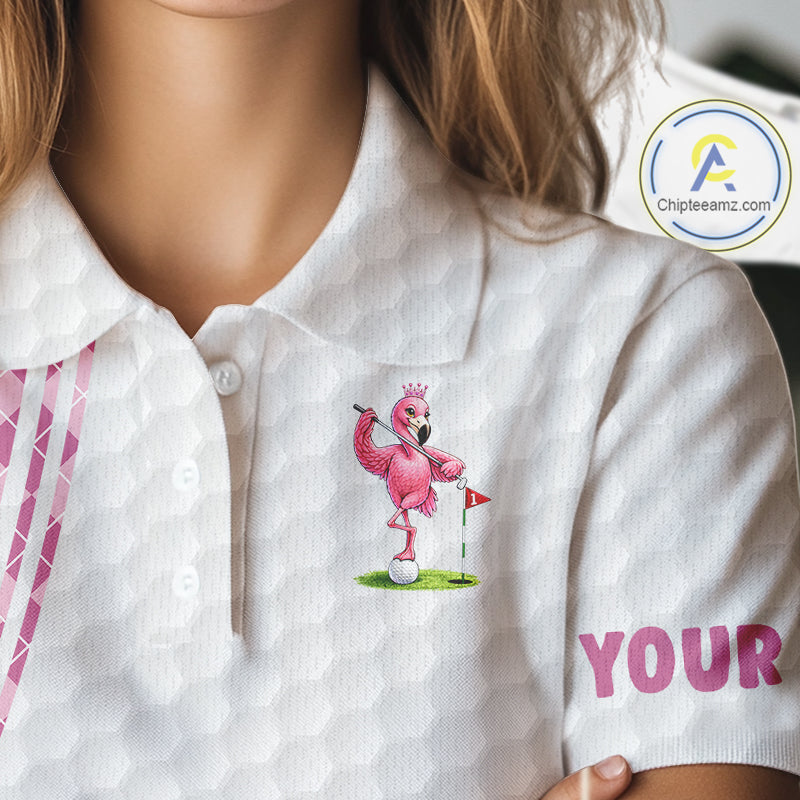Funny Womens Golf Polo Shirt Custom Crown Flamingo Pink Argyle Pattern Golf Clothing Shirts NYN2876