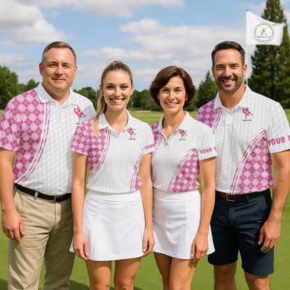 Funny Mens Golf Polo Shirt Custom Crown Flamingo Pink Argyle Pattern Golf Clothing Shirts NYN2876