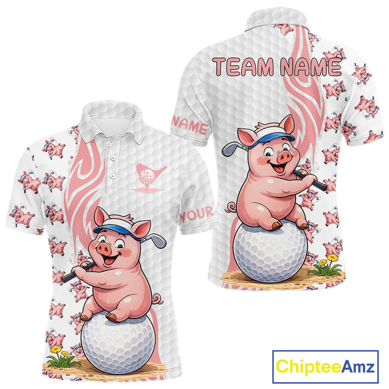 Funny Pig Polo Shirt Mens Golf Polo Shirts Custom Golfing Pig White Golf Pattern Golf Shirts NYN2883