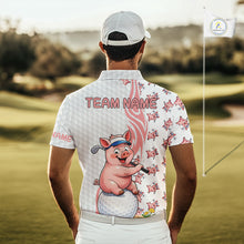 Load image into Gallery viewer, Funny Pig Polo Shirt Mens Golf Polo Shirts Custom Golfing Pig White Golf Pattern Golf Shirts NYN2883