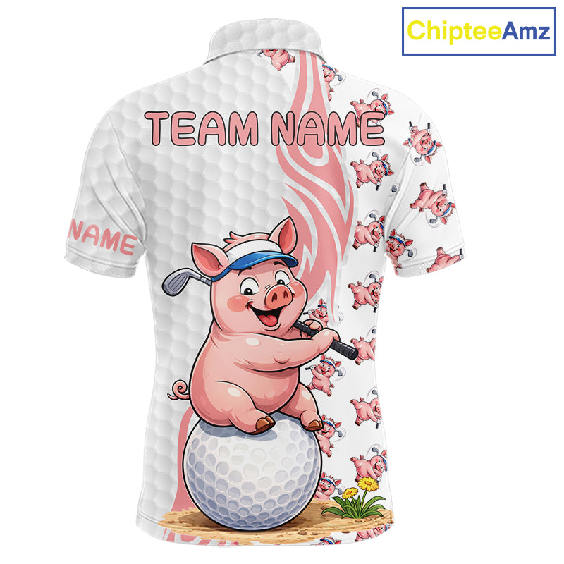Funny Pig Polo Shirt Mens Golf Polo Shirts Custom Golfing Pig White Golf Pattern Golf Shirts NYN2883
