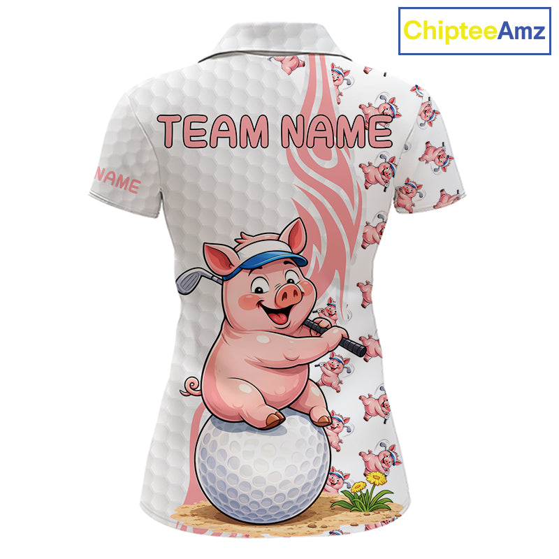 Funny Pig Polo Shirt Womens Golf Polo Shirts Custom Golfing Pig White Golf Pattern Golf Shirts NYN2883