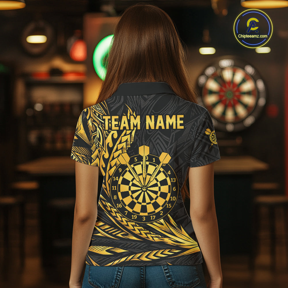 Personalized Black & Gold Tribal Darts Polo & Quarter-Zip Custom Dart Shirts For Women Dart Jerseys  NYN2885