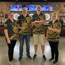 Load image into Gallery viewer, Personalized Black &amp; Gold Tribal Darts Polo &amp; Quarter-Zip Custom Dart Shirts For Men Dart Jerseys  NYN2885