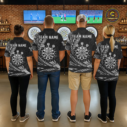 Personalized Black & Silver Tribal Darts Polo & Quarter-Zip Custom Dart Shirts For Men Dart Jerseys  NYN2886