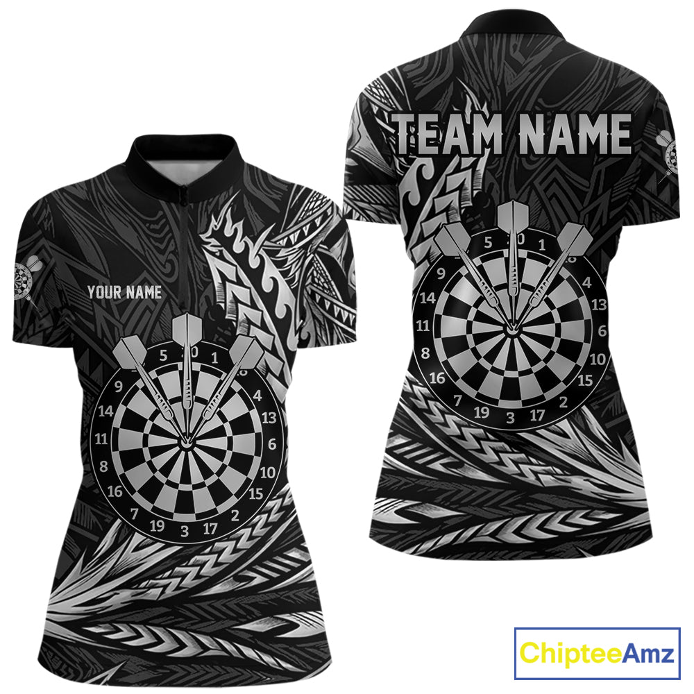 Personalized Black & Silver Tribal Darts Polo & Quarter-Zip Custom Dart Shirts For Women Dart Jerseys  NYN2886