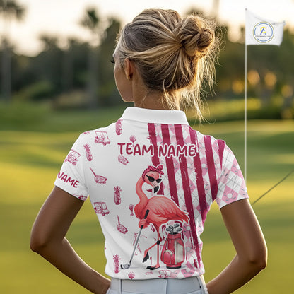 Custom Funny Flamingo Womens Golf Shirt Polo, Pink Paint Argyle Pattern Golf Team Outfits For Ladies NYN3095