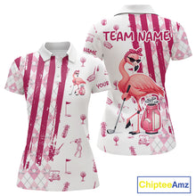 Load image into Gallery viewer, Custom Funny Flamingo Womens Golf Shirt Polo, Pink Paint Argyle Pattern Golf Team Outfits For Ladies NYN3095