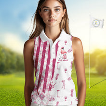 Load image into Gallery viewer, Custom Funny Flamingo Womens Golf Shirt Sleeveless Polo, Pink Paint Argyle Pattern Golf Team Outfits For Ladies NYN3095
