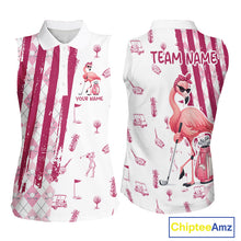 Load image into Gallery viewer, Custom Funny Flamingo Womens Golf Shirt Sleeveless Polo, Pink Paint Argyle Pattern Golf Team Outfits For Ladies NYN3095