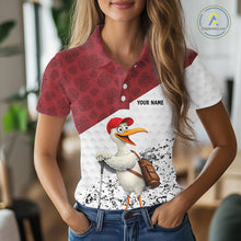 Load image into Gallery viewer, Funny Duck Golfer Womens Golf Polo Shirt Custom Black Grunge Tropical Team Golf Shirts | Red NYN3101