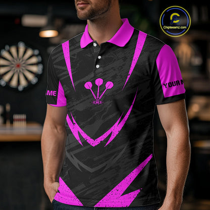 Men's Custom Darts Team Shirt - Purple Wings Skull Dartboard With Grunge Pattern NYN0324