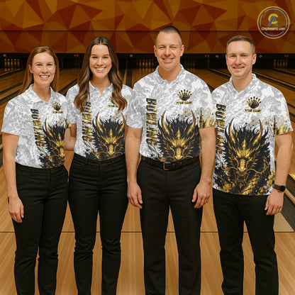 Splatter Black & Gold Bowling Polo & 1/4-Zip Shirt For Women Custom Gray Dragon Bowling Team Jersey NYN3269
