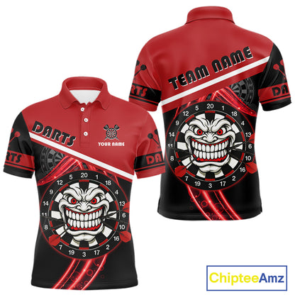 Maroon Lightning Devil Dartboard Darts Shirt For Men - Custom Name & Team Jersey NYN0583