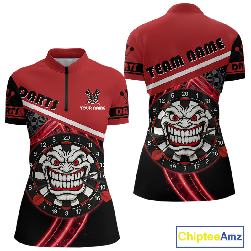Maroon Lightning Devil Dartboard Darts Shirt For Women - Custom Name & Team Jersey NYN0583