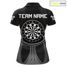Load image into Gallery viewer, Black White Dartboard women's darts polo shirt, custom dart team jersey, personalized dartboard uniform, tournament darts apparel